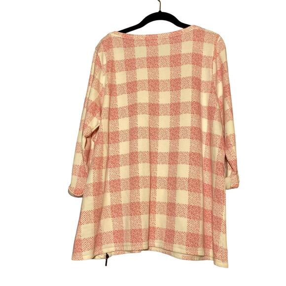 J Jill 3/4 Sleeve Modal Blend Buffalo Check Pink Women's Size Large - Picture 2 of 12